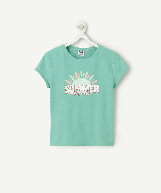 T-shirt - onderhemd Tao Categorieën - T-shirt met korte mouwen voor meisjes in groen biologisch katoenen zomerthema