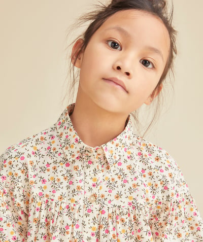 Girl Tao Categories - LONG-SLEEVED GIRL'S SHIRT WITH FLORAL PRINT AND GATHERS