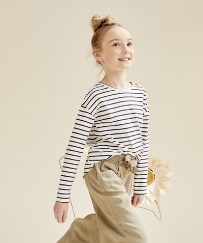 Low-priced looks Tao Categories - LONG-SLEEVED T-SHIRT FOR GIRLS IN NAVY STRIPED ORGANIC COTTON