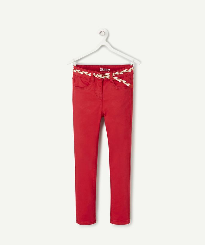 Girl Tao Categories - GIRL'S SKINNY PANTS IN RED LESS WATER DENIM WITH FANCY BELT
