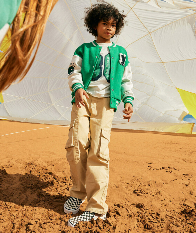 Trousers - Jogging pants Tao Categories - BEIGE BOY'S BAGGY PANTS WITH CARGO POCKETS