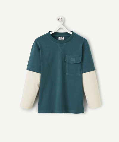 T-shirt Tao Categorieën - 2 IN 1 T-SHIRT VOOR JONGENS IN GROEN EN BEIGE BIOLOGISCH KATOEN
