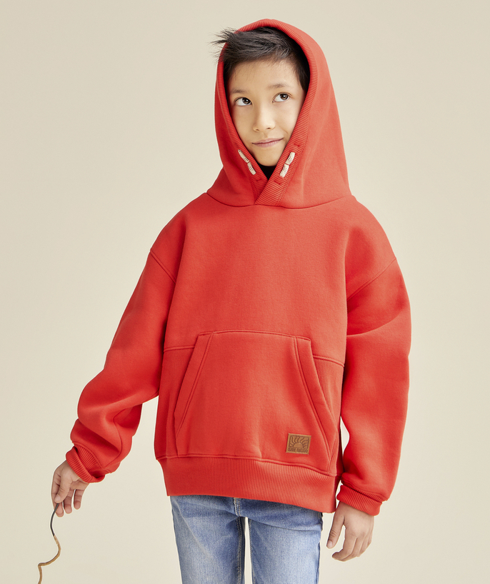 New collection Tao Categories - BOY'S RED RECYCLED FIBER HOODIE WITH DRAWSTRINGS