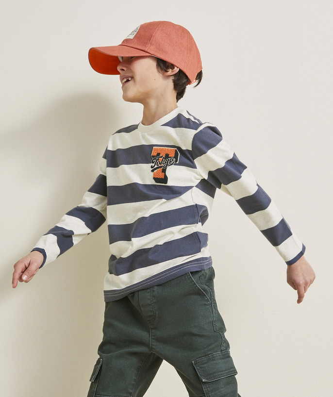 Boy Tao Categories - ORGANIC COTTON BOY'S T-SHIRT WITH STRIPE PRINT AND LOOP PATCH