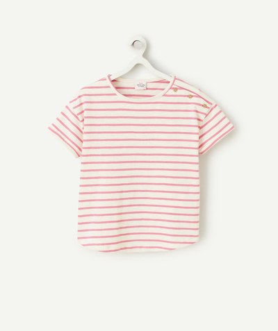Low-priced looks Tao Categories - SHORT-SLEEVED T-SHIRT FOR GIRLS IN NAVY STRIPED ORGANIC COTTON