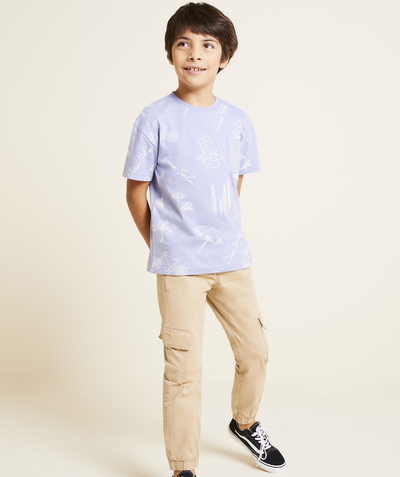 Chłopiec Kategorie TAO - Fioletowa koszulka chłopięca z bawełny organicznej z krótkim rękawem i nadrukiem