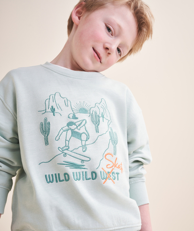Nieuwe collectie Tao Categorieën - Jongenssweatshirt met lange mouwen en skateboardprint in groen biologisch katoen