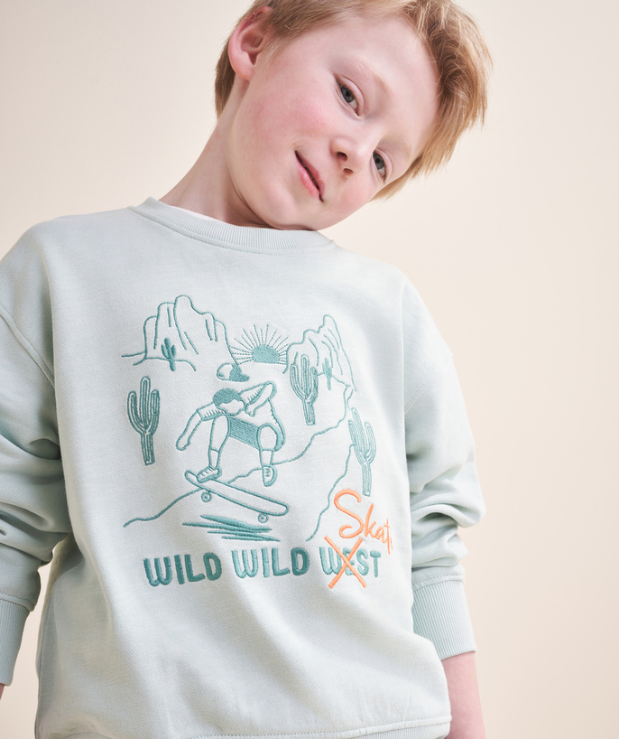 Jongen Tao Categorieën - Jongenssweatshirt met lange mouwen en skateboardprint in groen biologisch katoen