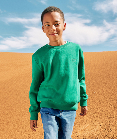 Child Tao Categories - BOY'S GREEN RECYCLED-FIBER SWEATSHIRT WITH EMBROIDERED MESSAGE