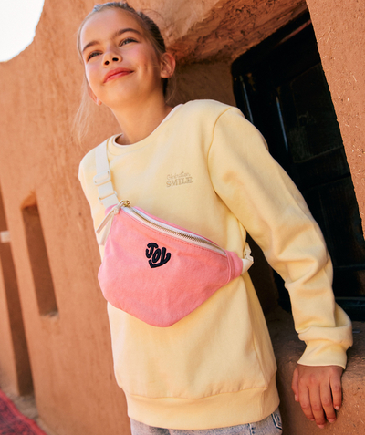 Child Tao Categories - GIRL'S YELLOW RECYCLED-FIBER SWEATER WITH EMBROIDERED MESSAGE