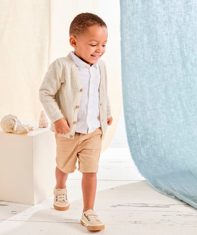 Baby boy Tao Categories - baby boy knitted cardigan in ecru mottled organic cotton