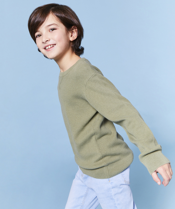 Boy Tao Categories - BOY'S LONG-SLEEVED KNITTED SWEATER IN KHAKI COTTON