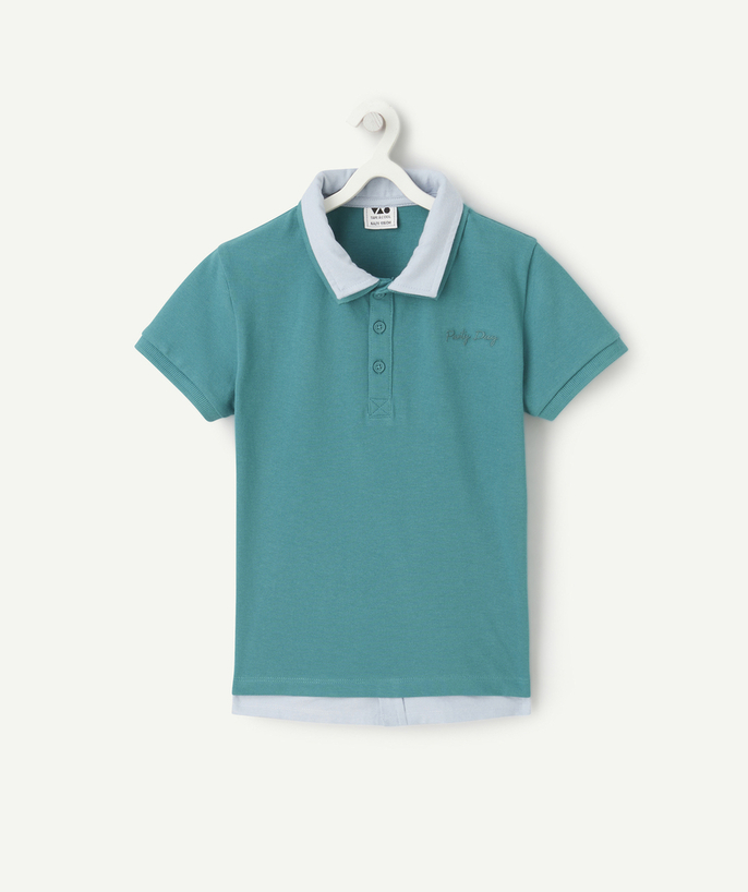Special Occasion Collection Tao Categories - 2-in-1 effect organic cotton boy's short-sleeved polo shirt with message