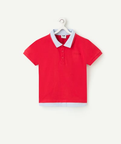 Collection Cérémonie Categories Tao - polo manches courtes garçon en coton bio rouge et bleu