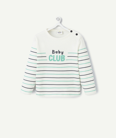 Look like teenagers Tao Categories - ORGANIC COTTON BABY BOY T-SHIRT WITH STRIPE PRINT AND MESSAGE