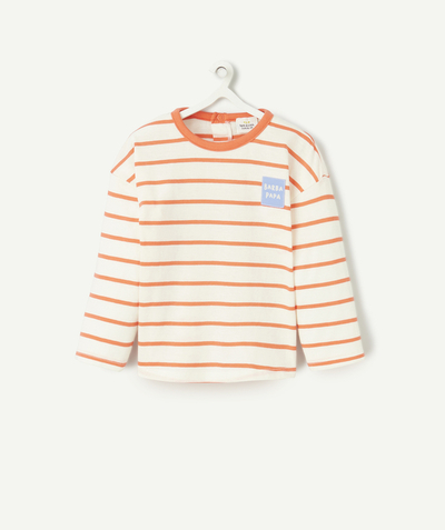 New colour palette Tao Categories - BABY BOY T-SHIRT IN ORGANIC COTTON WITH ORANGE STRIPE PRINT AND PATCH