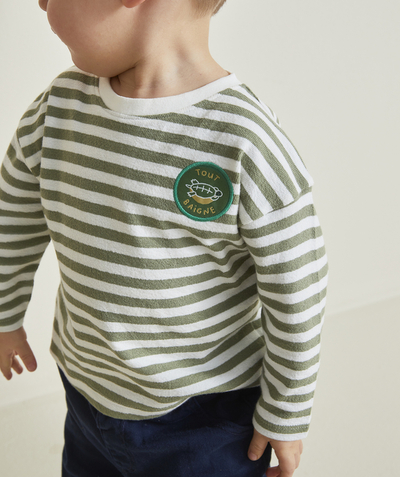 Look like teenagers Tao Categories - ORGANIC COTTON BABY BOY T-SHIRT WITH STRIPES AND TURTLE PATCH