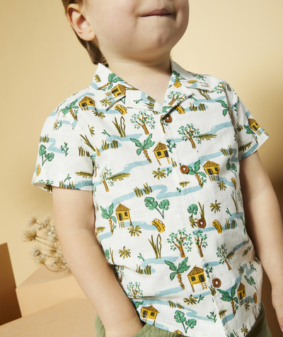 ECODESIGN Tao Categories - short-sleeved baby boy summer shirt with hut print