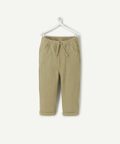 Trousers Tao Categories - baby boy slouchy pants in green organic cotton