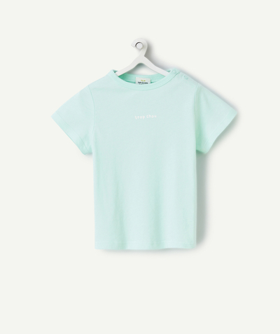 New colour palette Tao Categories - BABY BOY SHORT-SLEEVED T-SHIRT IN BLUE ORGANIC COTTON WITH MESSAGE