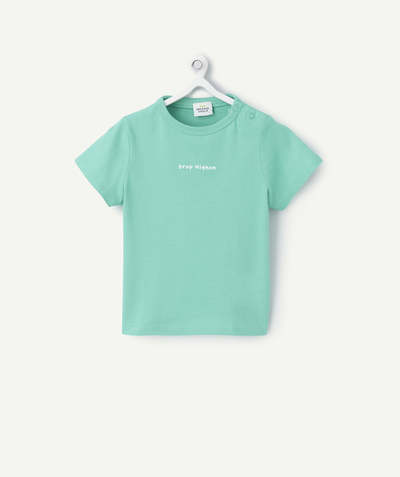 New colour palette Tao Categories - BABY BOY SHORT-SLEEVED T-SHIRT IN GREEN ORGANIC COTTON WITH MESSAGE