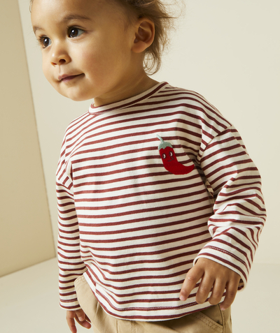 Baby boy Tao Categories - BABY BOY T-SHIRT IN STRIPED ORGANIC COTTON WITH EMBROIDERED PEPPERS