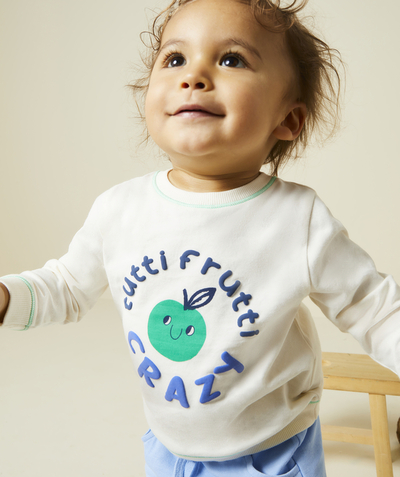 Low-priced looks Tao Categories - BABY BOY T-SHIRT IN ECRU ORGANIC COTTON WITH TUTTI FRUTTI MESSAGE