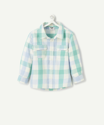 Shirt and polo Tao Categories - baby boy shirt in blue and green check printed cotton
