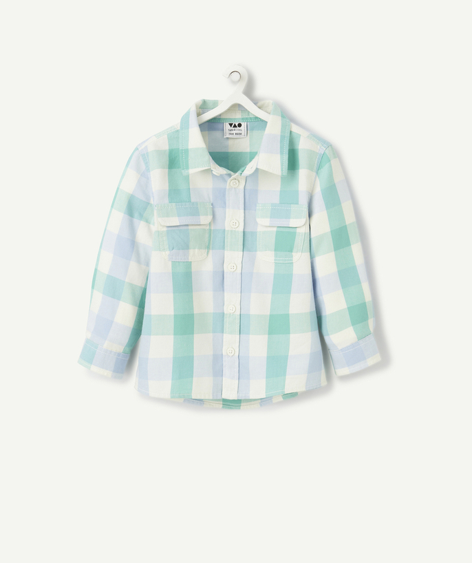 Collection Cérémonie Categories Tao - chemise bébé garçon en coton imprimé à carreaux bleu et vert