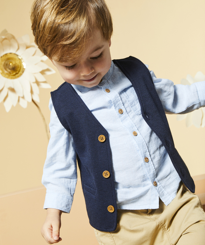 Shirt and polo Tao Categories - baby boy sky blue shirt with tunisian collar and pocket