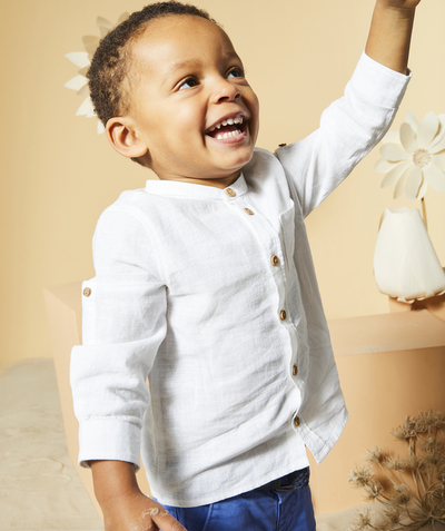 Shirt and polo Tao Categories - white baby boy shirt with tunisian collar and pocket