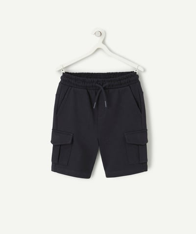 New collection Tao Categories - garçon cargo bermuda shorts in bio cotton bleu marine