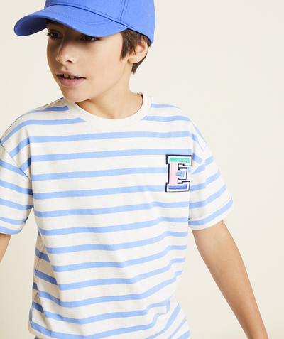 T-shirt Tao Categories - organic cotton boy's short-sleeved t-shirt with stripes and embroidered patch