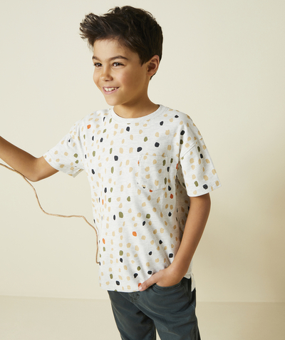 Nowa kolekcja Kategorie TAO - Koszulka dla chłopców z szarej bawełny organicznej z nadrukiem w kolorowe kropki