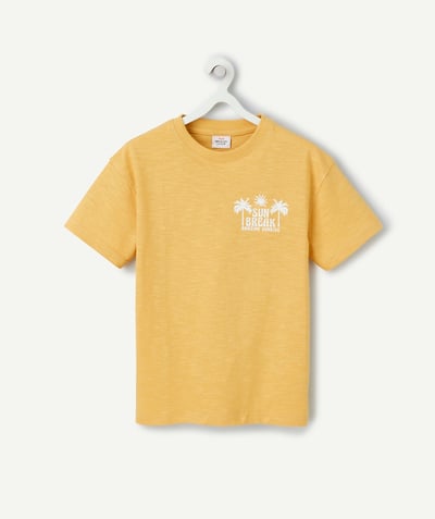 Camiseta Categorías TAO - camiseta de manga corta para niño en algodón orgánico amarillo con un tema soleado