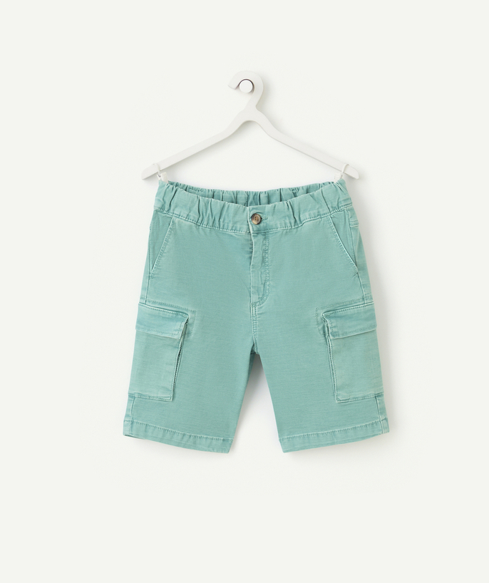 Nueva Colección Categorías TAO - pantalones cortos cargo de chico en viscosa verde con bolsillos