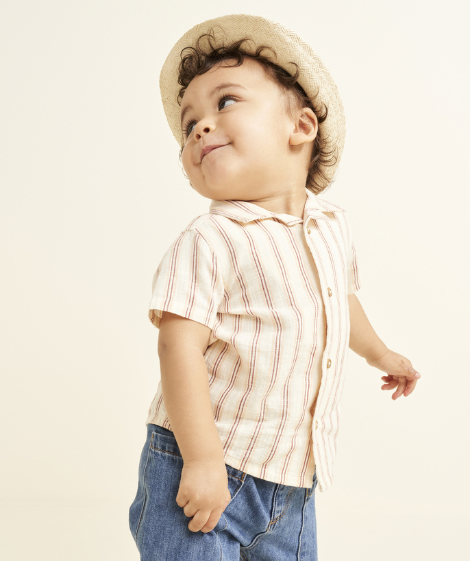 Shirt and polo Tao Categories - short-sleeved baby boy shirt in printed cotton with colorful stripes
