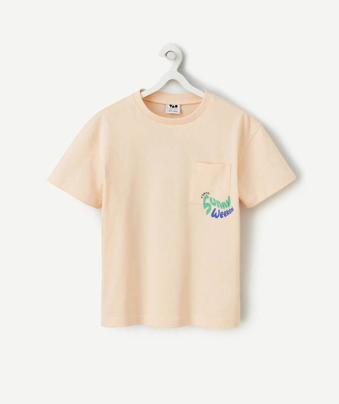 T-shirt Tao Categorieën - T-shirt met korte mouwen uit oranje biologisch katoen met tokyo-thema voor jongens