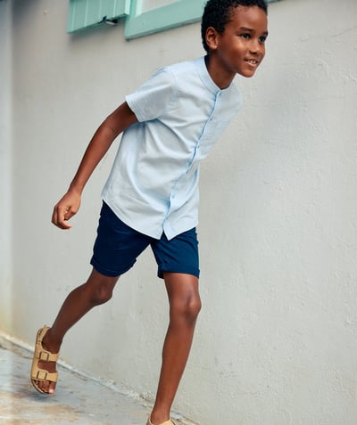 Enfant Categories Tao - chemise manches courtes garçon en coton bio bleu
