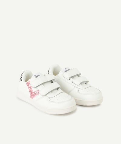 VICTORIA ® Nouvelle Arbo   C - BASKETS BLANCHES FILLE LOGO GLITTER ROSE