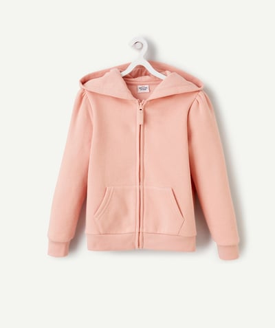 New colour palette Tao Categories - GIRL'S ZIP-UP HOODED CARDIGAN IN POWDER PINK RECYCLED FIBERS