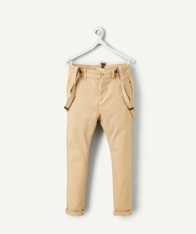 Chłopiec Kategorie TAO - Beżowe chłopięce spodnie chino z szelkami
