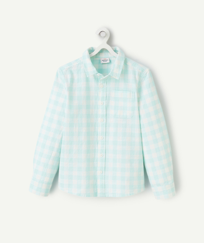Boy Tao Categories - green and white checkered boy's long-sleeved shirt
