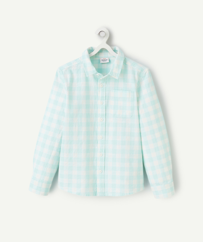 Hemd - Polo Tao Categorieën - geruit jongenshemd met lange mouwen in groen en wit