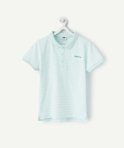Special Occasion Collection Tao Categories - boy's short-sleeved polo shirt in green organic cotton with stripes