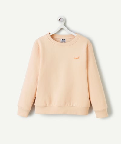 Special Occasion Collection Tao Categories - BOY'S LONG-SLEEVED SWEATSHIRT IN ORANGE RECYCLED FIBRES WITH EMBROIDERED MESSAGE