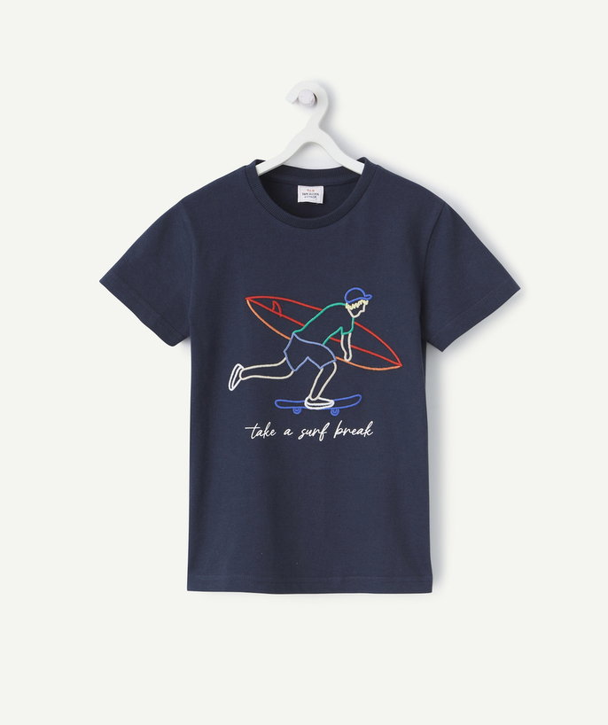 T-shirt Tao Categorieën - T-shirt met korte mouwen en surfersborduursel van biologisch katoen voor jongens