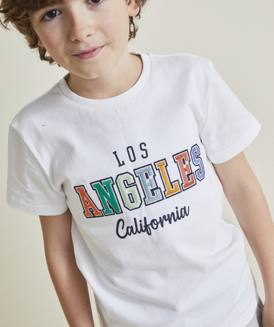 Boy Tao Categories - WHITE ORGANIC COTTON BOY'S T-SHIRT WITH COLORFUL LOS ANGELES MESSAGE