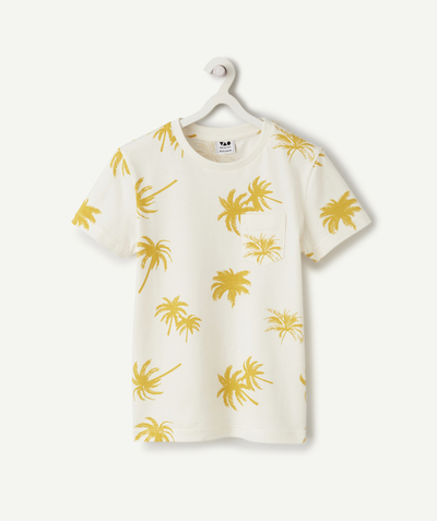 Nowa kolekcja Kategorie TAO - Chłopięcy t-shirt z bawełny organicznej z krótkim rękawem w kolorze ecru z motywem palmy