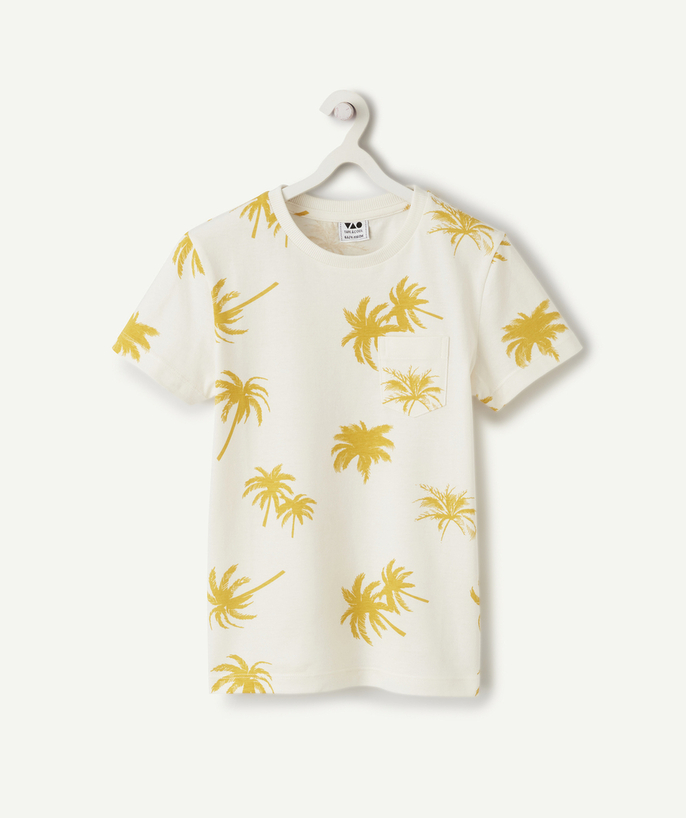 T-shirt Categories Tao - t-shirt manches courtes garçon en coton bio écru thème palmiers